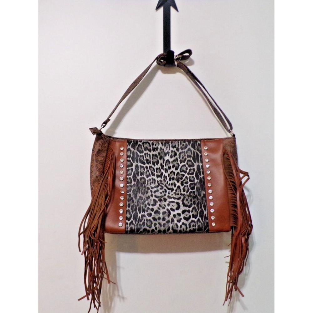 Smokey Mountain Rain Tassel Shoulder Tote Laptop Bag Animal Print Black & Brown